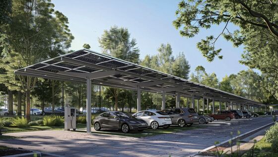 Carport Surya Modular dengan Struktur Baja Pracetak & Panel Bifacial Tipe-N - 5200x6000mm, Tahan Api Kelas A, Umur Pakai 25 Tahun